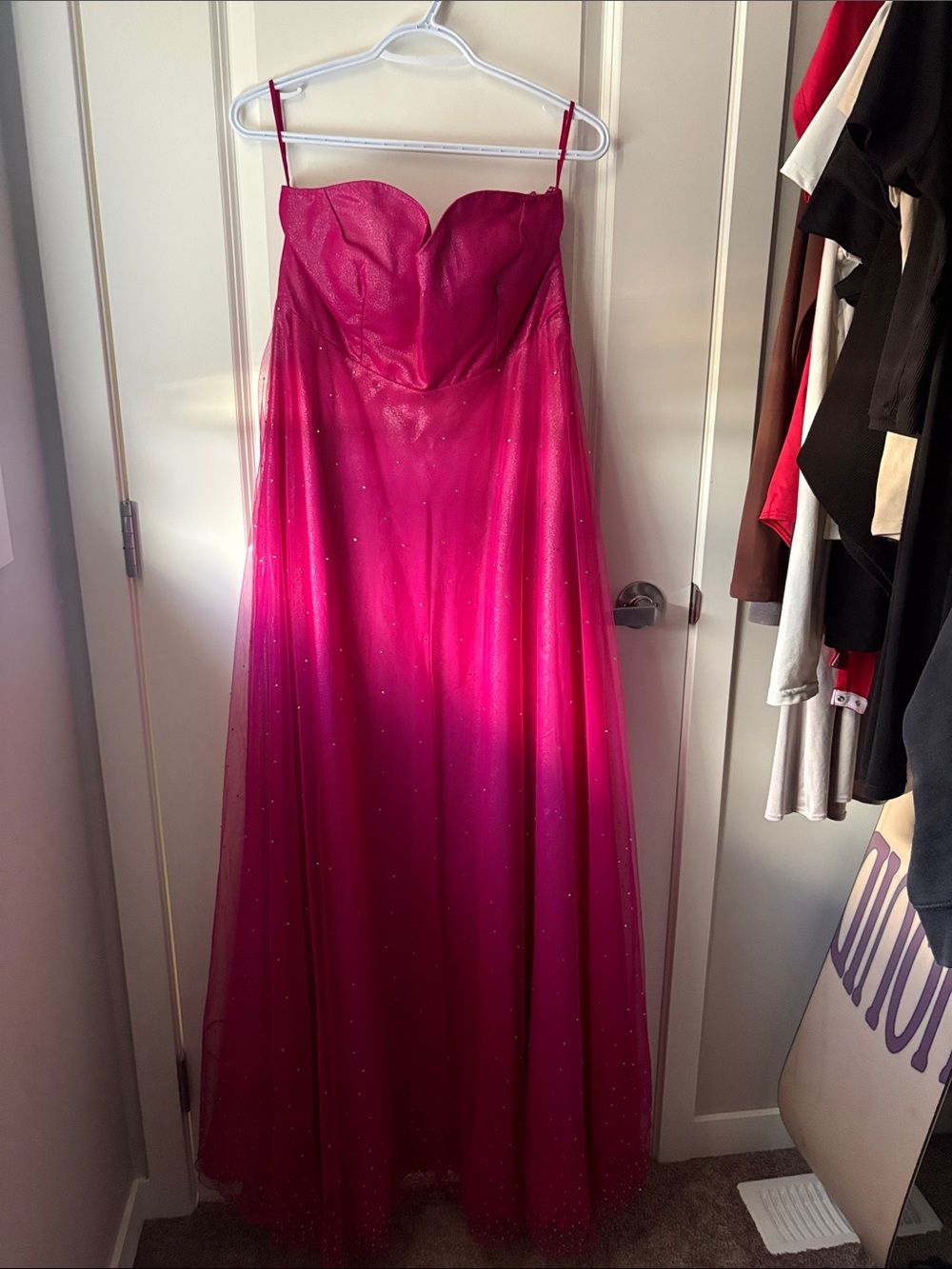 Fuchsia Strapless Sparkle Tulle Gown